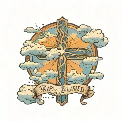 a cross with clouds that says rip aunt   tattoo design idea