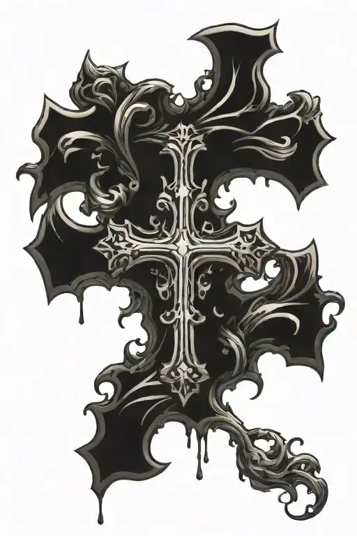 rip cross made entirely of black tattoo design idea