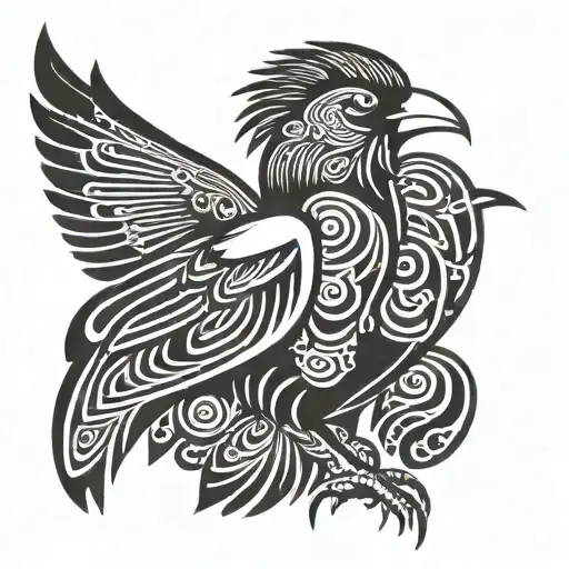 Cornish chough with no background and wings spread tattoo design idea