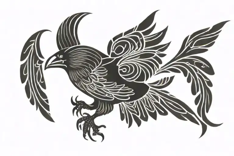 a flying Cornish chough with no background and wings spread tattoo design idea