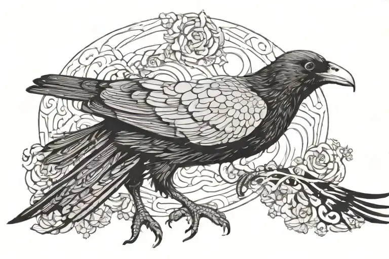 a swooping Cornish chough tattoo design idea