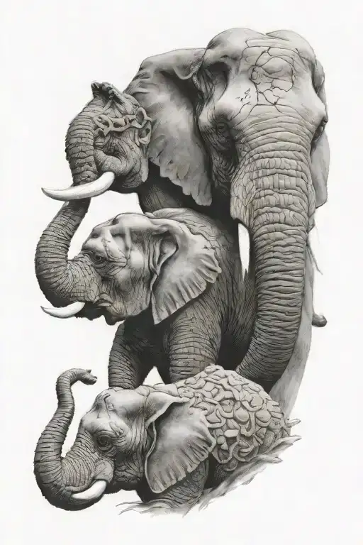 3 half elephant head tattoo design idea