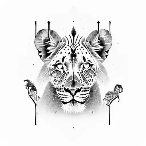 Africa outlined tattoo with a lion, leopard, black rhinoceros, African bush elephant, and African buffalo and zebra tattoo design idea