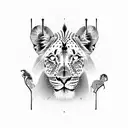 Africa outlined tattoo with a lion, leopard, black rhinoceros, African bush elephant, and African buffalo and zebra tattoo design idea