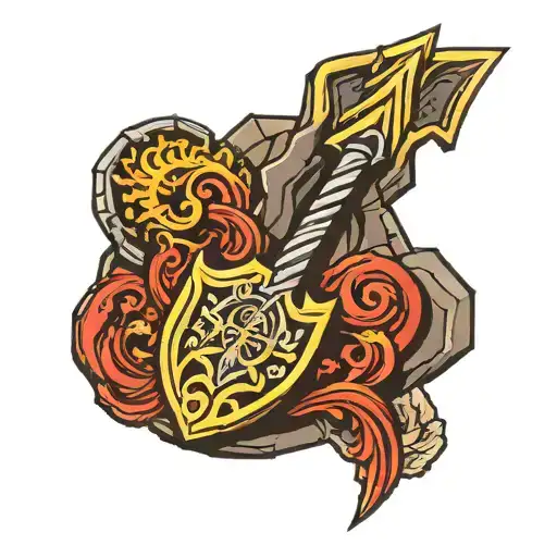 A traditional Ukrainian trident incorporated into a rock formation, representing the client's heritage and passion for rock music tattoo design idea