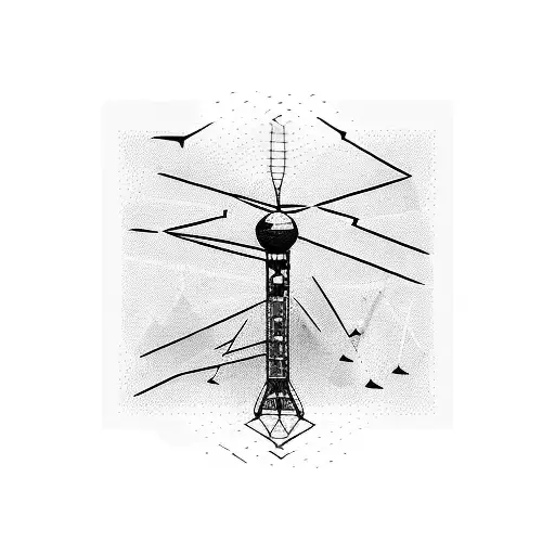 Radio tower with musical notes emanating from it tattoo design idea