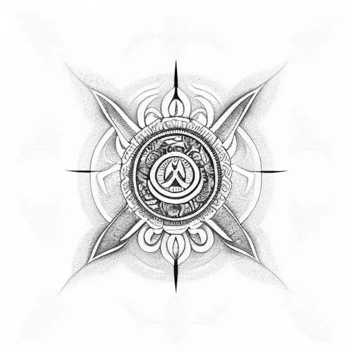 A black work Polynesian inspired tattoo with symbols of ocean waves and turtles incorporated into the design tattoo design idea