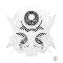 A black work Polynesian inspired tattoo with symbols of ocean waves and turtles incorporated into the design tattoo design idea