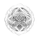 A black work Polynesian inspired tattoo with symbols of ocean waves incorporated into the design, meant to go on womb tattoo design idea