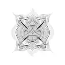 A black work Polynesian inspired tattoo with symbols of ocean waves incorporated into the design, meant to go on womb tattoo design idea