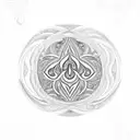 A black work Polynesian inspired tattoo with symbols of ocean waves incorporated into the design, meant to go on womb tattoo design idea