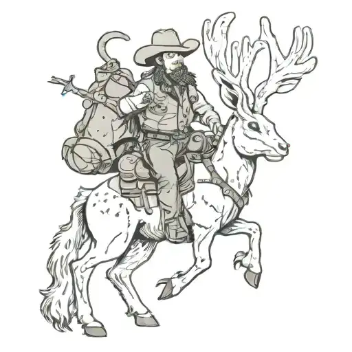 cowboy riding jackalope tattoo design idea
