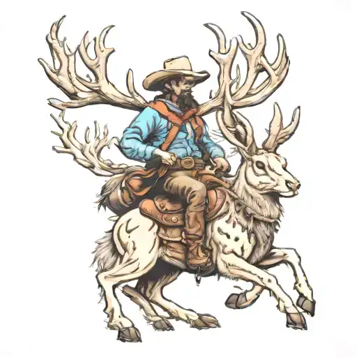 cowboy riding jackalope tattoo design idea