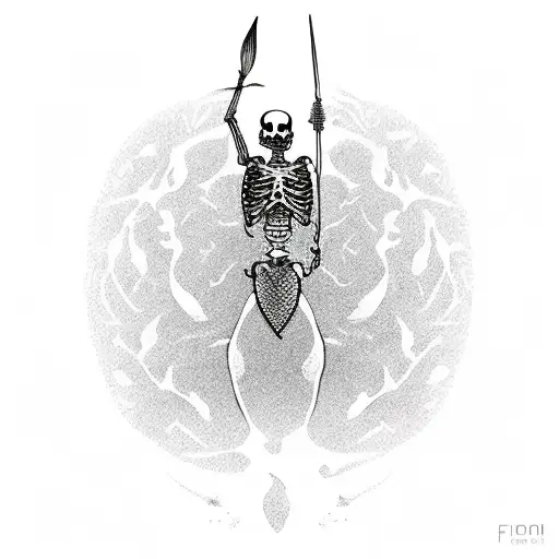 skeleton of a mermaid в полный рост и без волос, без заднего фона tattoo design idea