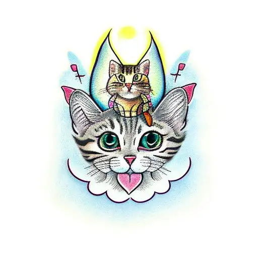 Tabby Cat with Fairy Wings tattoo design idea
