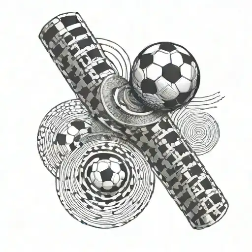 Vertical tattoo where in the center there is a soccer ball surrounded by concentric rings tattoo design idea