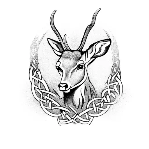 Imagine Celtic village with mythologic animals like deer, ravens and volves. Insert runistic elements into it  tattoo design idea