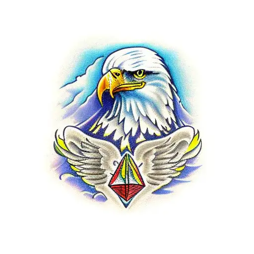 eagle clutching dice going eaaaaa, with arms spread tattoo design idea