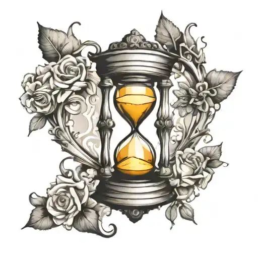Create a detailed drawing of an hourglass that is suitable for a tattoo template. The hourglass should be made of bone tattoo design idea