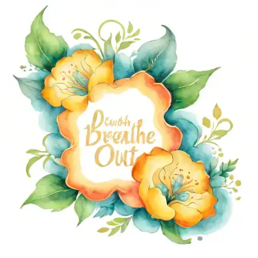  fine line flowers  with the words "breathe in, breathe out, move on" tattoo design idea