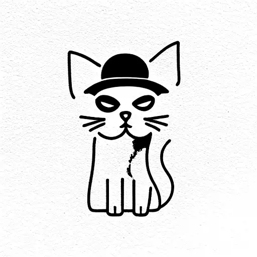 cat wearing a straw hat tattoo design idea