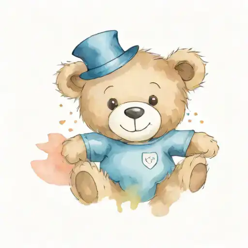 teddy bear with Brownies written on shirt sitting and waving  tattoo design idea