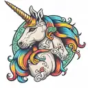unicorn with rainbow hair tattoo design idea