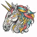 unicorn with rainbow hair tattoo design idea