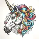 unicorn with rainbow hair tattoo design idea