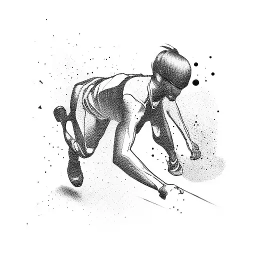 A silhouette of a running athlete with a car speeding behind tattoo design idea