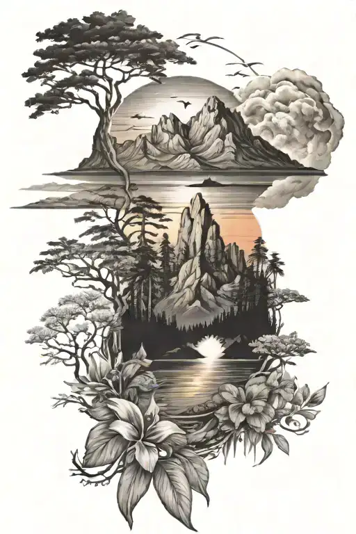 mountain sunrise beach sunset  tattoo design idea