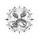 A dotwork design of the Scorpio and Pisces constellations, with intricate linework connecting the stars. tattoo design idea