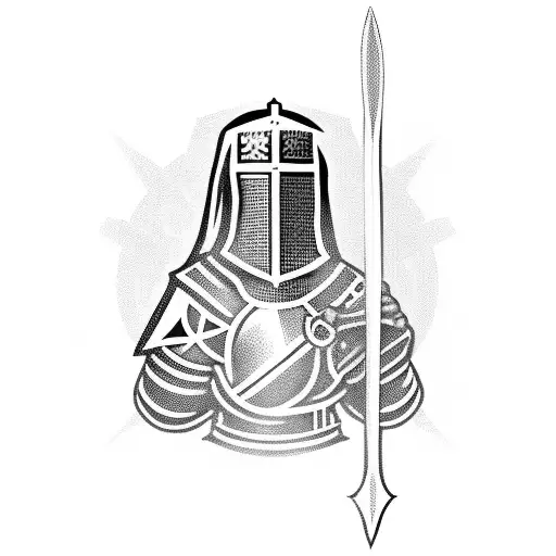 crusader knight on one knee holding sword  tattoo design idea