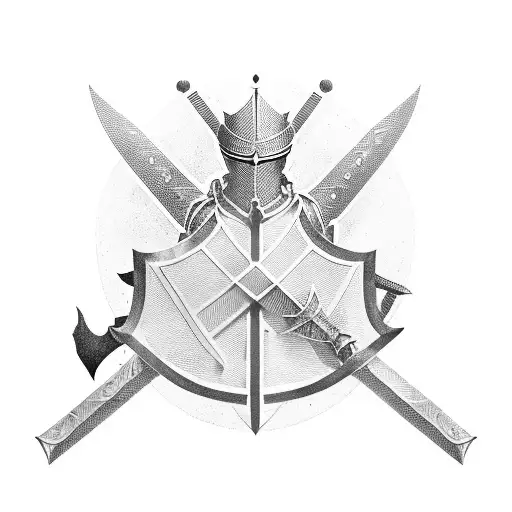crusader knight on one knee holding sword  tattoo design idea