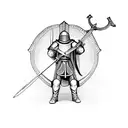 crusader knight on one knee holding sword  tattoo design idea