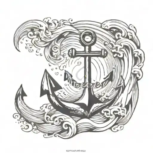 a wave and an anchor with the geographic location 47*59’06.6’N 4*3’04.5’’W tattoo design idea