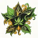 abstract ornament without sharp corners, from elbow to palm, main color black, green inserts tattoo design idea