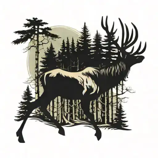 forest scene elk bowhunting strength  tattoo design idea