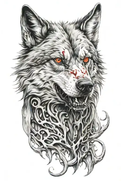 death wolf with red eyes au Cros acéré  tattoo design idea