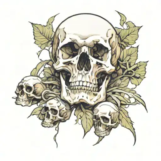 score_9, score_8_up, score_7_up,nsfw,Fantasy,Unreal Engine 5,BREAK,a human skull lies on the ground, out of it grows a t tattoo design idea