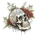 score_9, score_8_up, score_7_up,nsfw,Fantasy,Unreal Engine 5,BREAK,a human skull lies on the ground, out of it grows a t tattoo design idea
