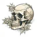 score_9, score_8_up, score_7_up,nsfw,Fantasy,Unreal Engine 5,BREAK,a human skull lies on the ground, out of it grows a t tattoo design idea