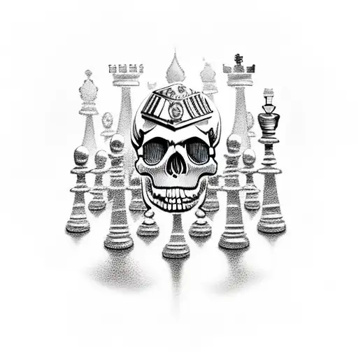skull with chess pieces tattoo design idea