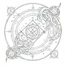 Gemini, Capricorn and Pisces zodiac constellation in circle with crescent moon in the Center tattoo design idea