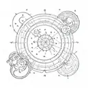 Gemini, Capricorn and Pisces zodiac constellation in circle with crescent moon in the Center tattoo design idea