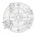 Gemini, Capricorn and Pisces zodiac constellation in circle with crescent moon in the Center tattoo design idea