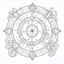 Gemini, Capricorn and Pisces zodiac constellation in circle with crescent moon in the Center tattoo design idea