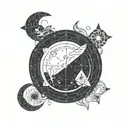 Gemini, Capricorn and Pisces zodiac constellation in circle with crescent moon in the Center tattoo design idea
