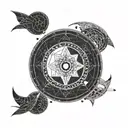 Gemini, Capricorn and Pisces zodiac constellation in circle with crescent moon in the Center tattoo design idea