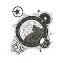 Gemini, Capricorn and Pisces zodiac constellation in circle with crescent moon in the Center tattoo design idea